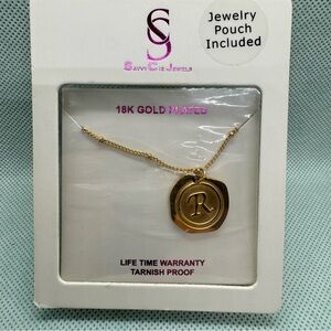Savvy Cie Jewels 18K Gold Plated Coin Initial Necklace Initial/Letter R NWT